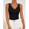 imageZESICA Womens 2026 Summer V Neck Tank Tops Spring Sleeveless Lace Trim Ribbed Knit Casual Going Out Cami ShirtsBlack