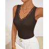 imageZESICA Womens 2026 Summer V Neck Tank Tops Spring Sleeveless Lace Trim Ribbed Knit Casual Going Out Cami ShirtsCoffee