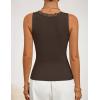 imageZESICA Womens 2026 Summer V Neck Tank Tops Spring Sleeveless Lace Trim Ribbed Knit Casual Going Out Cami ShirtsCoffee