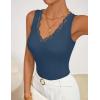 imageZESICA Womens 2026 Summer V Neck Tank Tops Spring Sleeveless Lace Trim Ribbed Knit Casual Going Out Cami ShirtsDustyblue