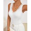 imageZESICA Womens 2026 Summer V Neck Tank Tops Spring Sleeveless Lace Trim Ribbed Knit Casual Going Out Cami ShirtsWhite