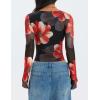 imageZESICA Womens Floral Mesh Long Sleeve Tops 2026 Fall Cowl Neck Slim Fit Going Out Y2k Shirts Trendy Date Night OutfitsBlack