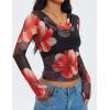 imageZESICA Womens Floral Mesh Long Sleeve Tops 2026 Fall Cowl Neck Slim Fit Going Out Y2k Shirts Trendy Date Night OutfitsBlack