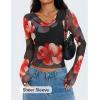 imageZESICA Womens Floral Mesh Long Sleeve Tops 2026 Fall Cowl Neck Slim Fit Going Out Y2k Shirts Trendy Date Night OutfitsBlack