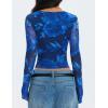 imageZESICA Womens Floral Mesh Long Sleeve Tops 2026 Fall Cowl Neck Slim Fit Going Out Y2k Shirts Trendy Date Night OutfitsDark Blue