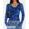 imageZESICA Womens Floral Mesh Long Sleeve Tops 2026 Fall Cowl Neck Slim Fit Going Out Y2k Shirts Trendy Date Night OutfitsDark Blue