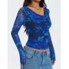 imageZESICA Womens Floral Mesh Long Sleeve Tops 2026 Fall Cowl Neck Slim Fit Going Out Y2k Shirts Trendy Date Night OutfitsDark Blue