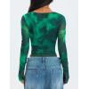 imageZESICA Womens Floral Mesh Long Sleeve Tops 2026 Fall Cowl Neck Slim Fit Going Out Y2k Shirts Trendy Date Night OutfitsGreen