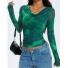 imageZESICA Womens Floral Mesh Long Sleeve Tops 2026 Fall Cowl Neck Slim Fit Going Out Y2k Shirts Trendy Date Night OutfitsGreen