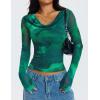 imageZESICA Womens Floral Mesh Long Sleeve Tops 2026 Fall Cowl Neck Slim Fit Going Out Y2k Shirts Trendy Date Night OutfitsGreen