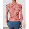 imageZESICA Womens Floral Mesh Long Sleeve Tops 2026 Fall Cowl Neck Slim Fit Going Out Y2k Shirts Trendy Date Night OutfitsPink