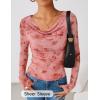 imageZESICA Womens Floral Mesh Long Sleeve Tops 2026 Fall Cowl Neck Slim Fit Going Out Y2k Shirts Trendy Date Night OutfitsPink