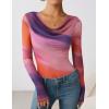 imageZESICA Womens Floral Mesh Long Sleeve Tops 2026 Fall Cowl Neck Slim Fit Going Out Y2k Shirts Trendy Date Night OutfitsPurple