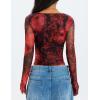 imageZESICA Womens Floral Mesh Long Sleeve Tops 2026 Fall Cowl Neck Slim Fit Going Out Y2k Shirts Trendy Date Night OutfitsRed