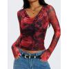 imageZESICA Womens Floral Mesh Long Sleeve Tops 2026 Fall Cowl Neck Slim Fit Going Out Y2k Shirts Trendy Date Night OutfitsRed