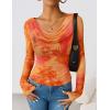 imageZESICA Womens Floral Mesh Long Sleeve Tops 2026 Fall Cowl Neck Slim Fit Going Out Y2k Shirts Trendy Date Night OutfitsTangerine