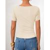 imageZESICA Womens Short Sleeve Asymmetrical Neck Ruched Slim Fit T Shirts 2026 Summer Casul Trendy Clothes Y2K Going Out TopsApricot