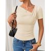 imageZESICA Womens Short Sleeve Asymmetrical Neck Ruched Slim Fit T Shirts 2026 Summer Casul Trendy Clothes Y2K Going Out TopsApricot