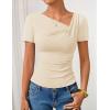 imageZESICA Womens Short Sleeve Asymmetrical Neck Ruched Slim Fit T Shirts 2026 Summer Casul Trendy Clothes Y2K Going Out TopsApricot