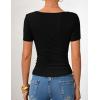 imageZESICA Womens Short Sleeve Asymmetrical Neck Ruched Slim Fit T Shirts 2026 Summer Casul Trendy Clothes Y2K Going Out TopsBlack