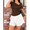 imageZESICA Womens Short Sleeve Asymmetrical Neck Ruched Slim Fit T Shirts 2026 Summer Casul Trendy Clothes Y2K Going Out TopsCoffee