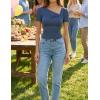 imageZESICA Womens Short Sleeve Asymmetrical Neck Ruched Slim Fit T Shirts 2026 Summer Casul Trendy Clothes Y2K Going Out TopsDusty Blue