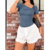 imageZESICA Womens Short Sleeve Asymmetrical Neck Ruched Slim Fit T Shirts 2026 Summer Casul Trendy Clothes Y2K Going Out TopsDusty Blue