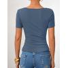 imageZESICA Womens Short Sleeve Asymmetrical Neck Ruched Slim Fit T Shirts 2026 Summer Casul Trendy Clothes Y2K Going Out TopsDusty Blue