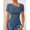 imageZESICA Womens Short Sleeve Asymmetrical Neck Ruched Slim Fit T Shirts 2026 Summer Casul Trendy Clothes Y2K Going Out TopsDusty Blue