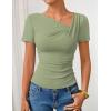 imageZESICA Womens Short Sleeve Asymmetrical Neck Ruched Slim Fit T Shirts 2026 Summer Casul Trendy Clothes Y2K Going Out TopsGreen