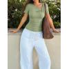 imageZESICA Womens Short Sleeve Asymmetrical Neck Ruched Slim Fit T Shirts 2026 Summer Casul Trendy Clothes Y2K Going Out TopsGreen