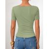 imageZESICA Womens Short Sleeve Asymmetrical Neck Ruched Slim Fit T Shirts 2026 Summer Casul Trendy Clothes Y2K Going Out TopsGreen