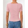 imageZESICA Womens Short Sleeve Asymmetrical Neck Ruched Slim Fit T Shirts 2026 Summer Casul Trendy Clothes Y2K Going Out TopsPink