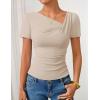 imageZESICA Womens Short Sleeve Asymmetrical Neck Ruched Slim Fit T Shirts 2026 Summer Casul Trendy Clothes Y2K Going Out TopsSand