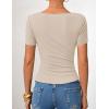 imageZESICA Womens Short Sleeve Asymmetrical Neck Ruched Slim Fit T Shirts 2026 Summer Casul Trendy Clothes Y2K Going Out TopsSand