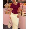 imageZESICA Womens Short Sleeve Asymmetrical Neck Ruched Slim Fit T Shirts 2026 Summer Casul Trendy Clothes Y2K Going Out TopsWine