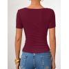 imageZESICA Womens Short Sleeve Asymmetrical Neck Ruched Slim Fit T Shirts 2026 Summer Casul Trendy Clothes Y2K Going Out TopsWine