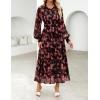 imageZESICA Womens Spring Floral Long Sleeve Maxi Dresses 2026 Casual Button Belted Chiffon Boho Wedding Guest Party DressBlack