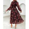 imageZESICA Womens Spring Floral Long Sleeve Maxi Dresses 2026 Casual Button Belted Chiffon Boho Wedding Guest Party DressBlack