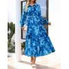 imageZESICA Womens Spring Floral Long Sleeve Maxi Dresses 2026 Casual Button Belted Chiffon Boho Wedding Guest Party DressBlue