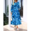 imageZESICA Womens Spring Floral Long Sleeve Maxi Dresses 2026 Casual Button Belted Chiffon Boho Wedding Guest Party DressBlue
