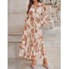 imageZESICA Womens Spring Floral Long Sleeve Maxi Dresses 2026 Casual Button Belted Chiffon Boho Wedding Guest Party DressBrown