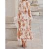 imageZESICA Womens Spring Floral Long Sleeve Maxi Dresses 2026 Casual Button Belted Chiffon Boho Wedding Guest Party DressBrown