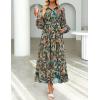 imageZESICA Womens Spring Floral Long Sleeve Maxi Dresses 2026 Casual Button Belted Chiffon Boho Wedding Guest Party DressGreen