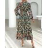imageZESICA Womens Spring Floral Long Sleeve Maxi Dresses 2026 Casual Button Belted Chiffon Boho Wedding Guest Party DressGreen