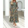 imageZESICA Womens Spring Floral Long Sleeve Maxi Dresses 2026 Casual Button Belted Chiffon Boho Wedding Guest Party DressGreen