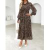 imageZESICA Womens Spring Floral Long Sleeve Maxi Dresses 2026 Casual Button Belted Chiffon Boho Wedding Guest Party DressLeopard