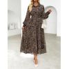 imageZESICA Womens Spring Floral Long Sleeve Maxi Dresses 2026 Casual Button Belted Chiffon Boho Wedding Guest Party DressLeopard