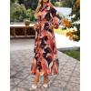 imageZESICA Womens Spring Floral Long Sleeve Maxi Dresses 2026 Casual Button Belted Chiffon Boho Wedding Guest Party DressOrange