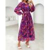 imageZESICA Womens Spring Floral Long Sleeve Maxi Dresses 2026 Casual Button Belted Chiffon Boho Wedding Guest Party DressPurple